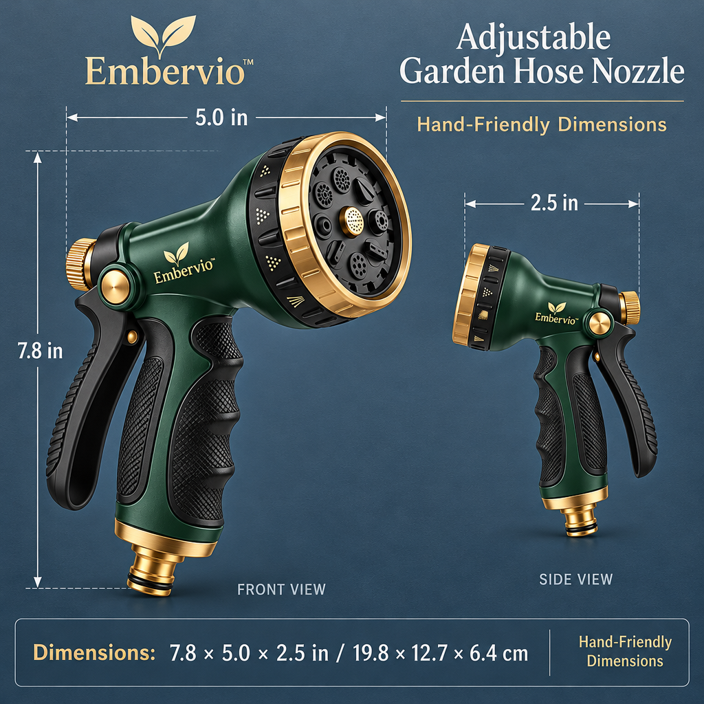Embervio Adjustable Garden Hose Nozzle dimensions