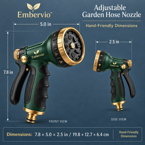 Embervio Adjustable Garden Hose Nozzle dimensions