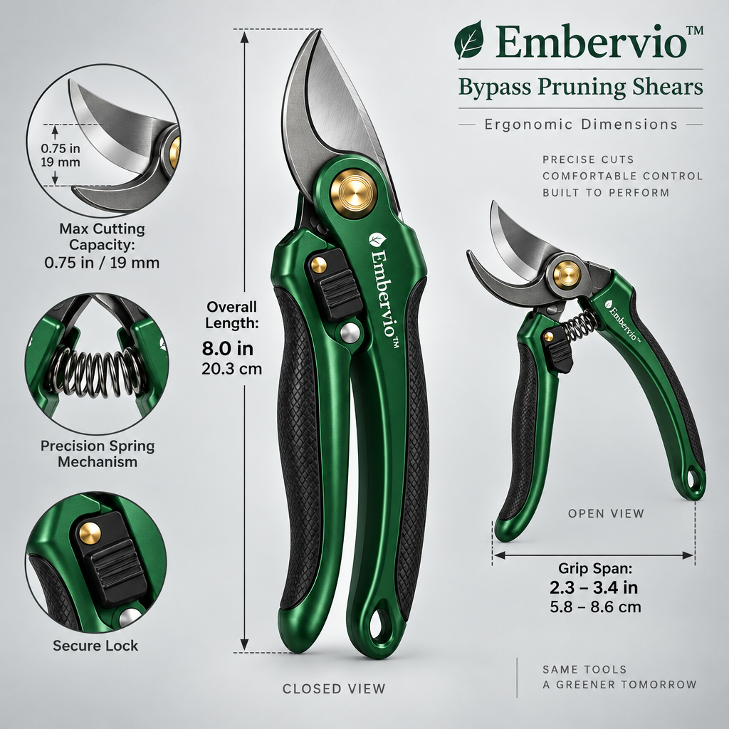 Embervio Bypass Pruning Shears dimensions
