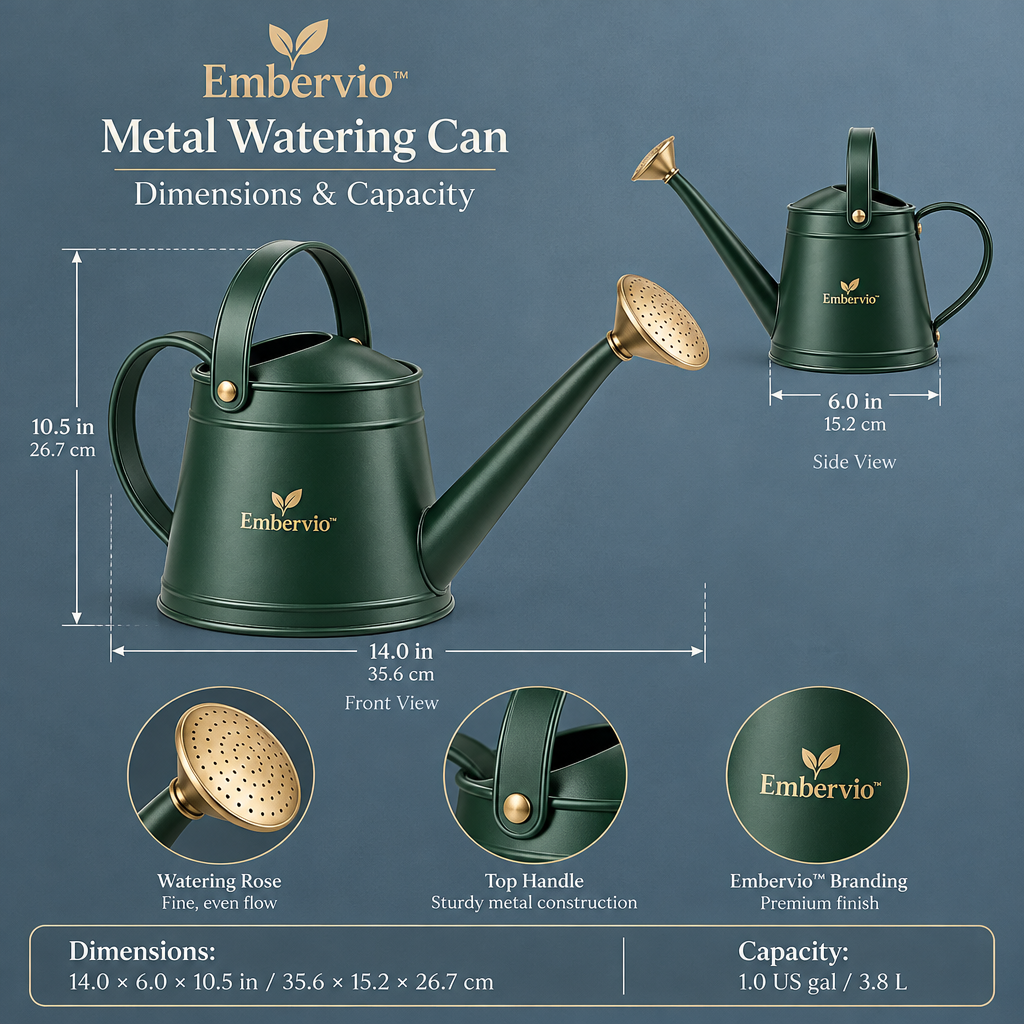 Embervio Metal Watering Can dimensions