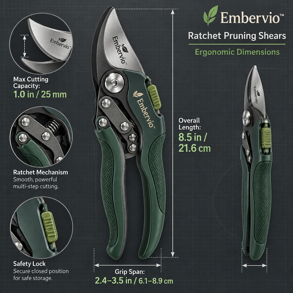 Embervio Ratchet Pruning Shears dimensions