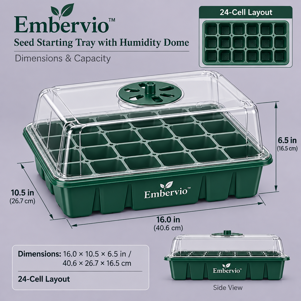 Embervio Seed Starting Tray with Humidity Dome dimensions